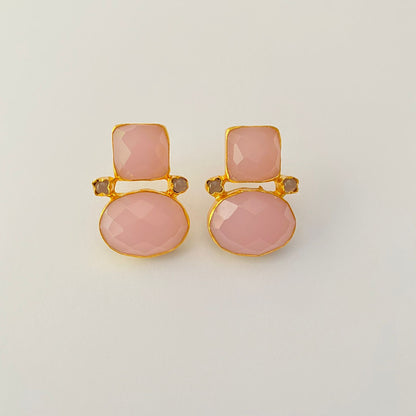 PINK CORAL GOLD PLATED WESTERN EARRINGS