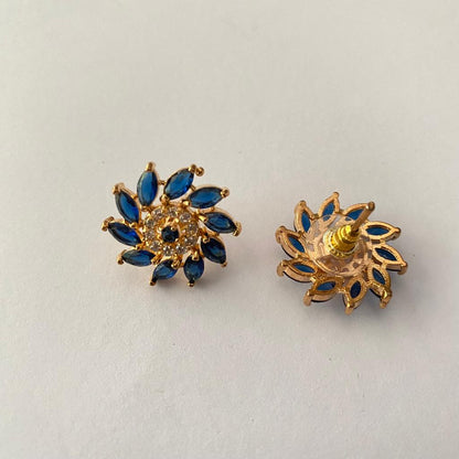 BLUE SAPPHIRE STONE GOLD PLATED FLORAL EARRING