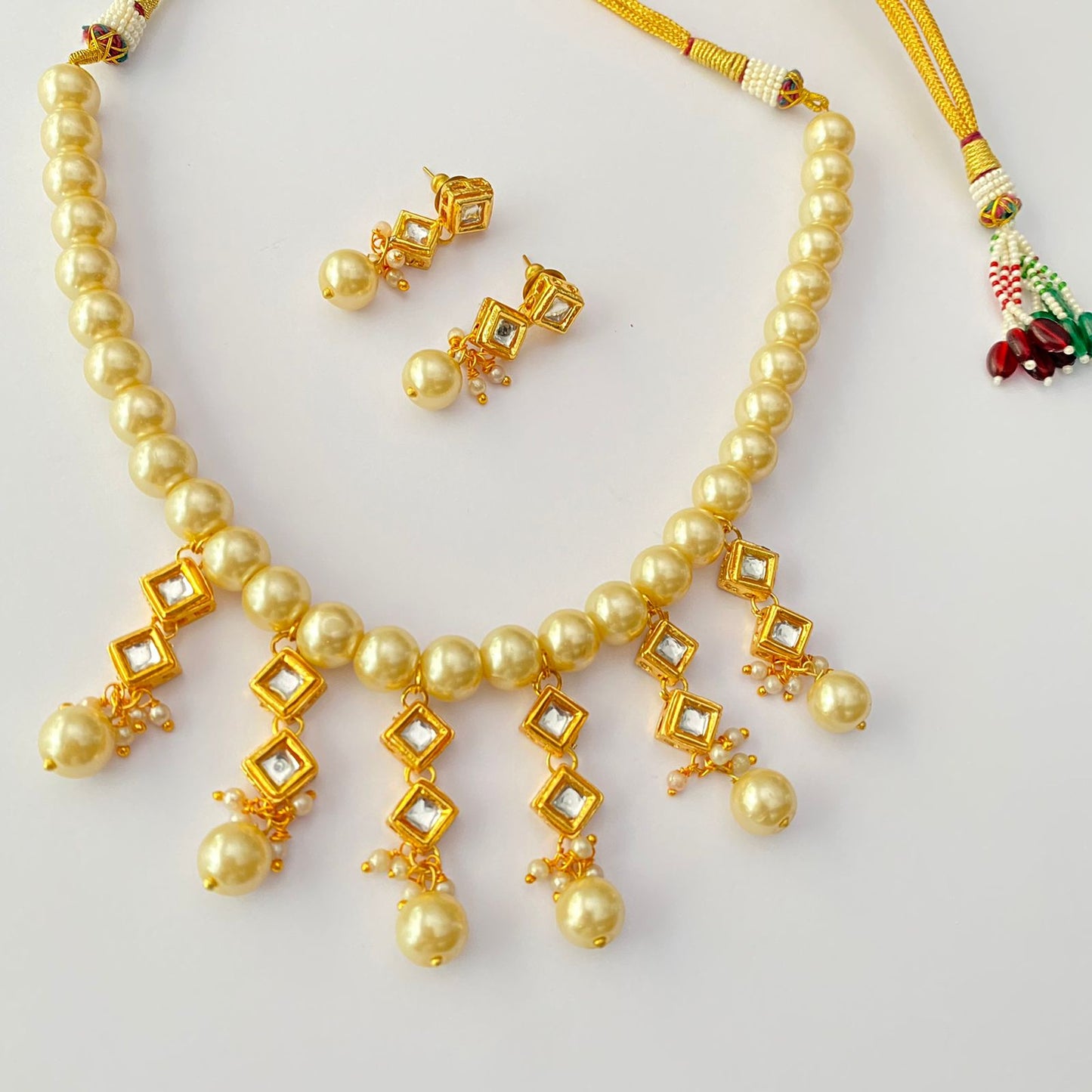 PEARL KUNDAN GOLD PLATED NECKLACE WITH EARRING
