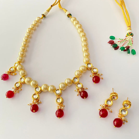 PEARL KUNDAN RUBY NECKLACE WITH EARRING LATEST DESIGN FOR  WOMEN