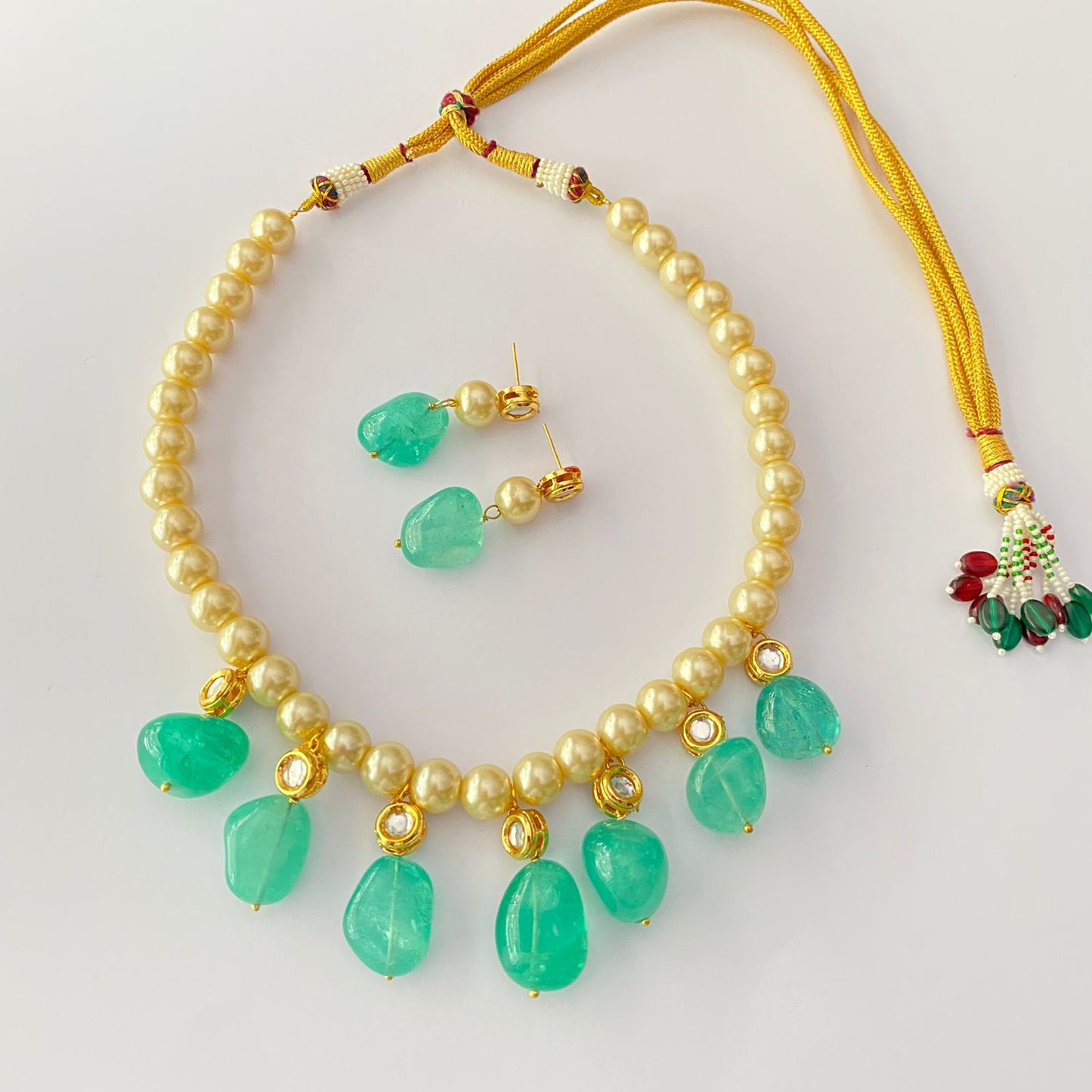 Aquamarine With Pearl And Kundan  Necklace