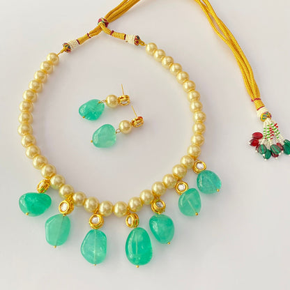 Aquamarine With Pearl And Kundan  Necklace