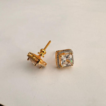 DIAMOND GOLD PLATED SQUARE STUD EARRING