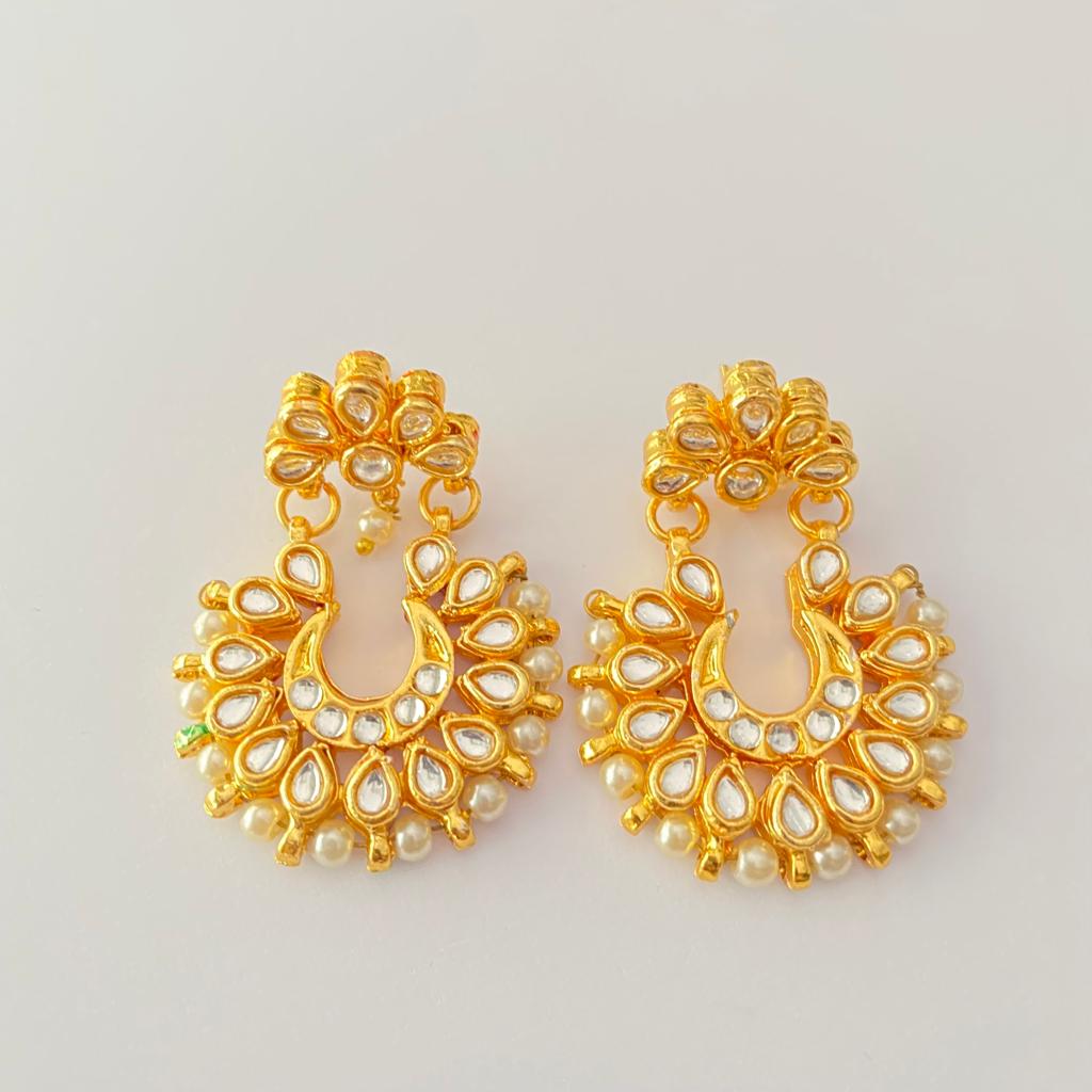 Polki Gold plated with pearl chand floral earring