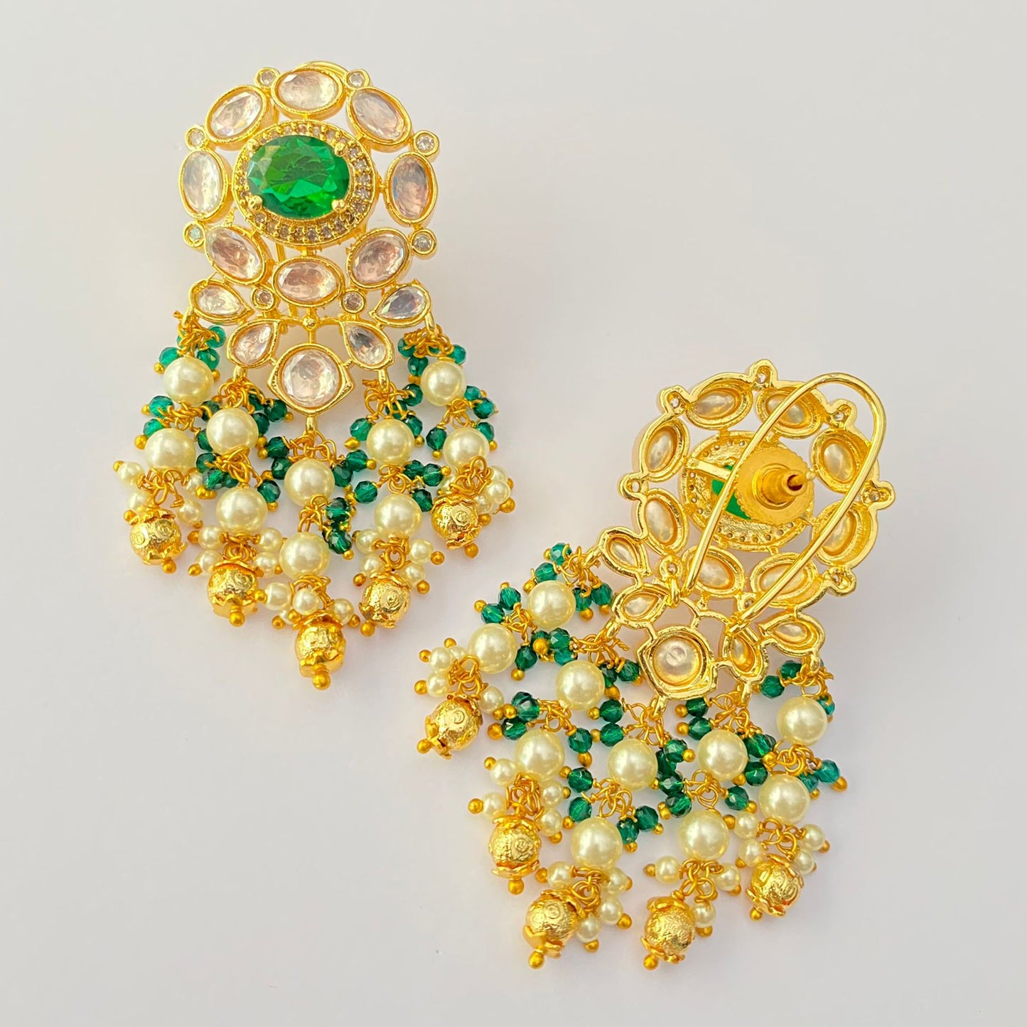 Gold Plated Emerald Stone And Pearl Earring