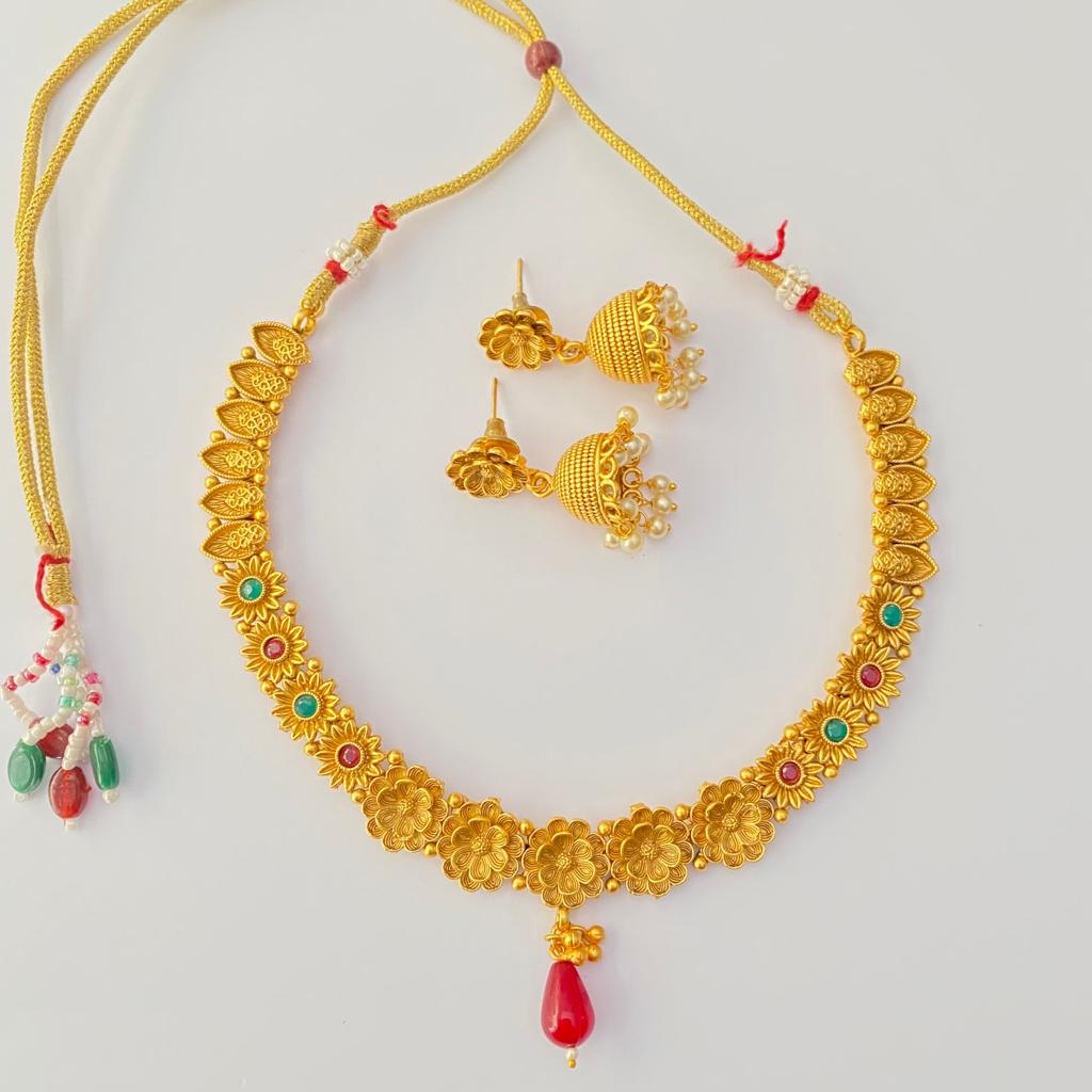 Gold Plated Floral design Temple Necklace