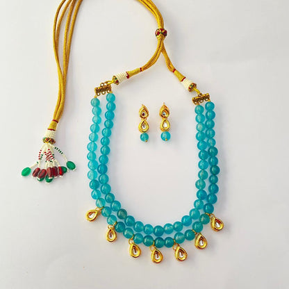 Aquamarine stone Double String with kundan Necklace