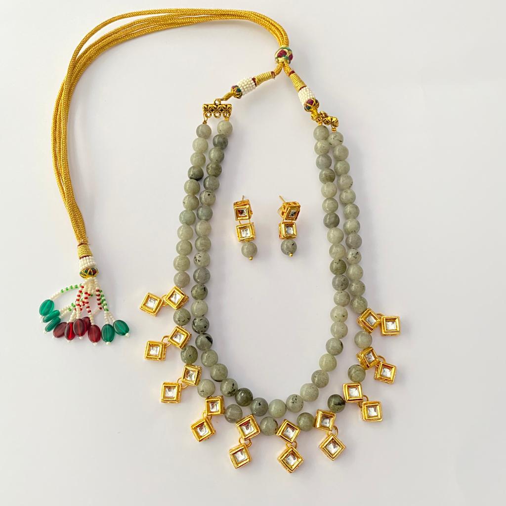 Kundan Gold Plated Grey Double String Necklace