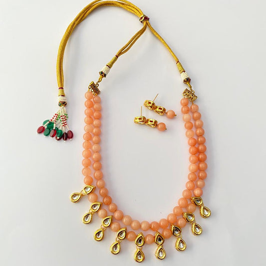 Light Orange Stone Double String Kundan Necklace