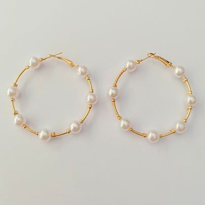 GOLD PLATED LIGHT WEIGHT WITH PEARL ROUND SHAPE EARRING