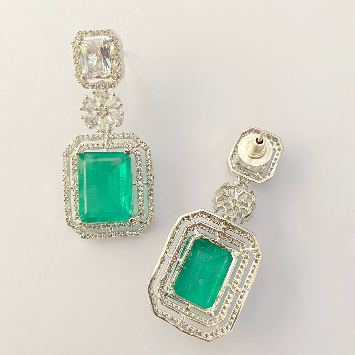 DIAMOND EMERALD WITH SILVER PLATED LATEST EARRING