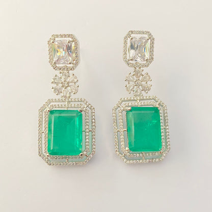 DIAMOND EMERALD WITH SILVER PLATED LATEST EARRING