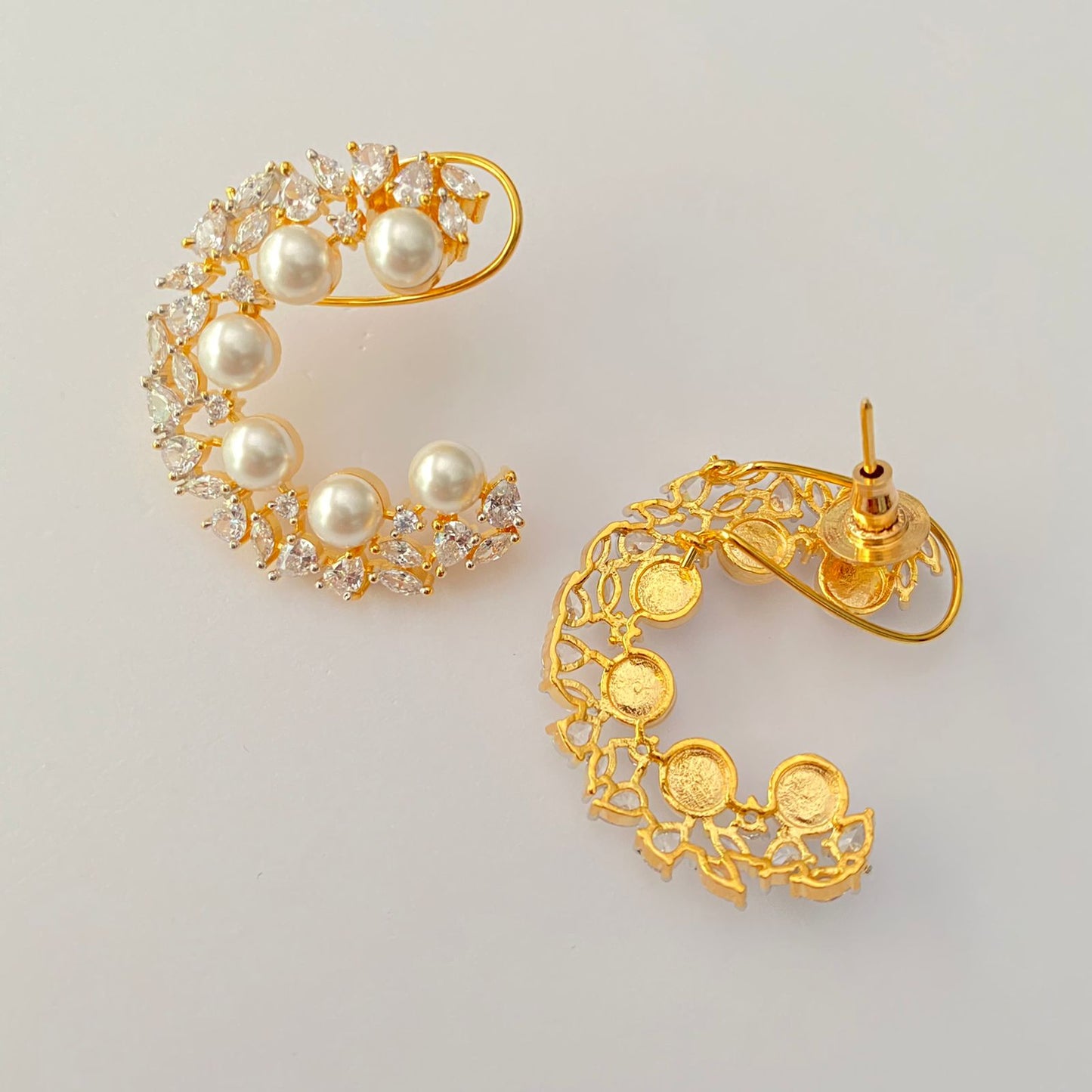 Diamond  pearl gold plated earring with back clip