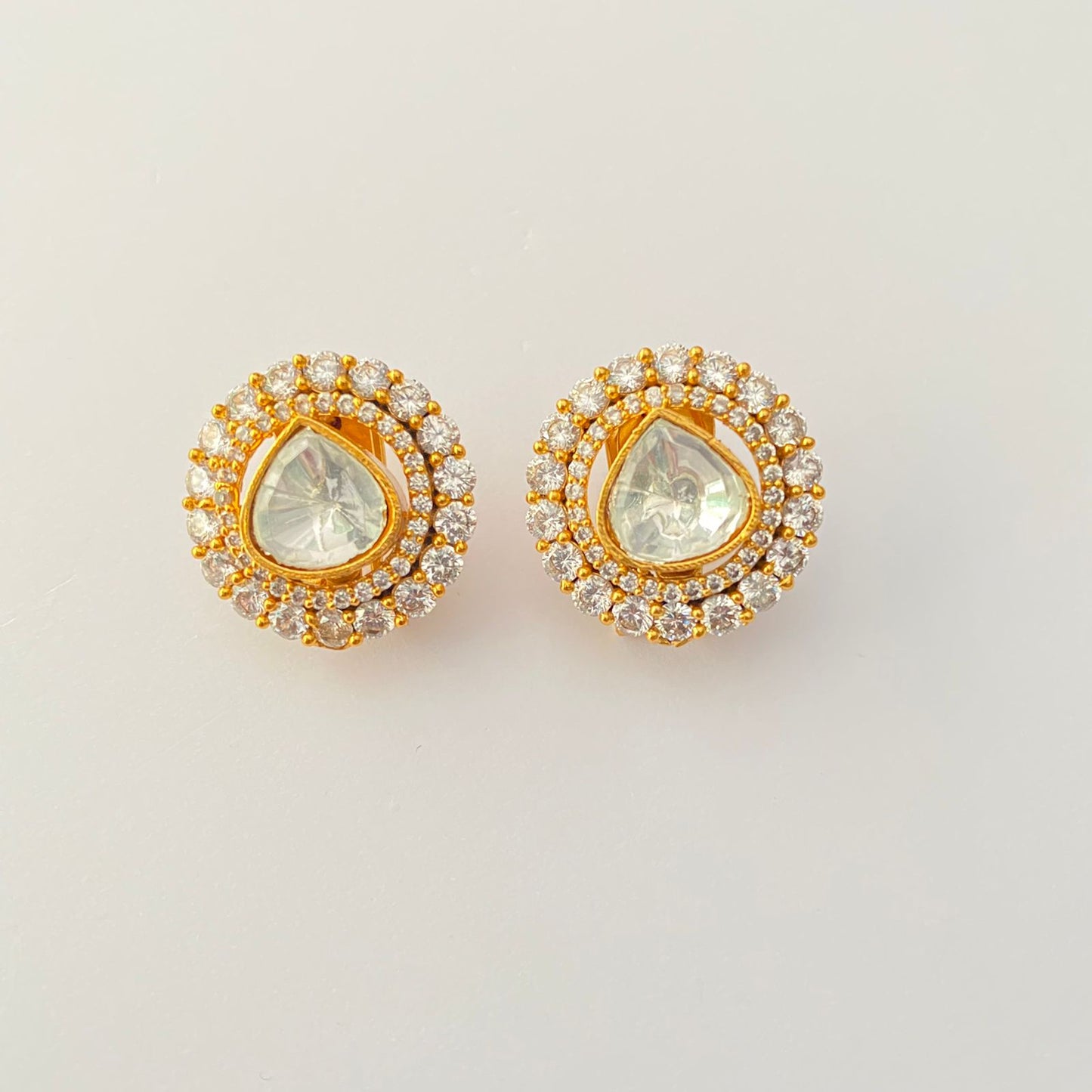DIAMOND POLKI GOLD PLATED STUD WITH BACK CLIP
