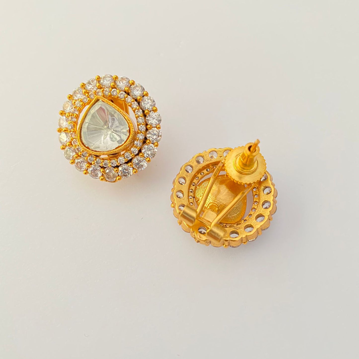 DIAMOND POLKI GOLD PLATED STUD WITH BACK CLIP