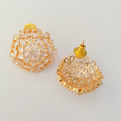 DIAMOND ROSE GOLD PLATED FLORAL EARRING