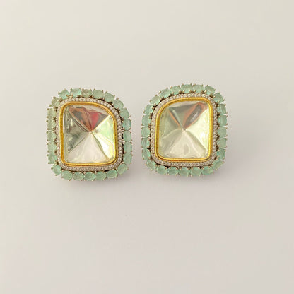 Polki With Silver Plated  Earring