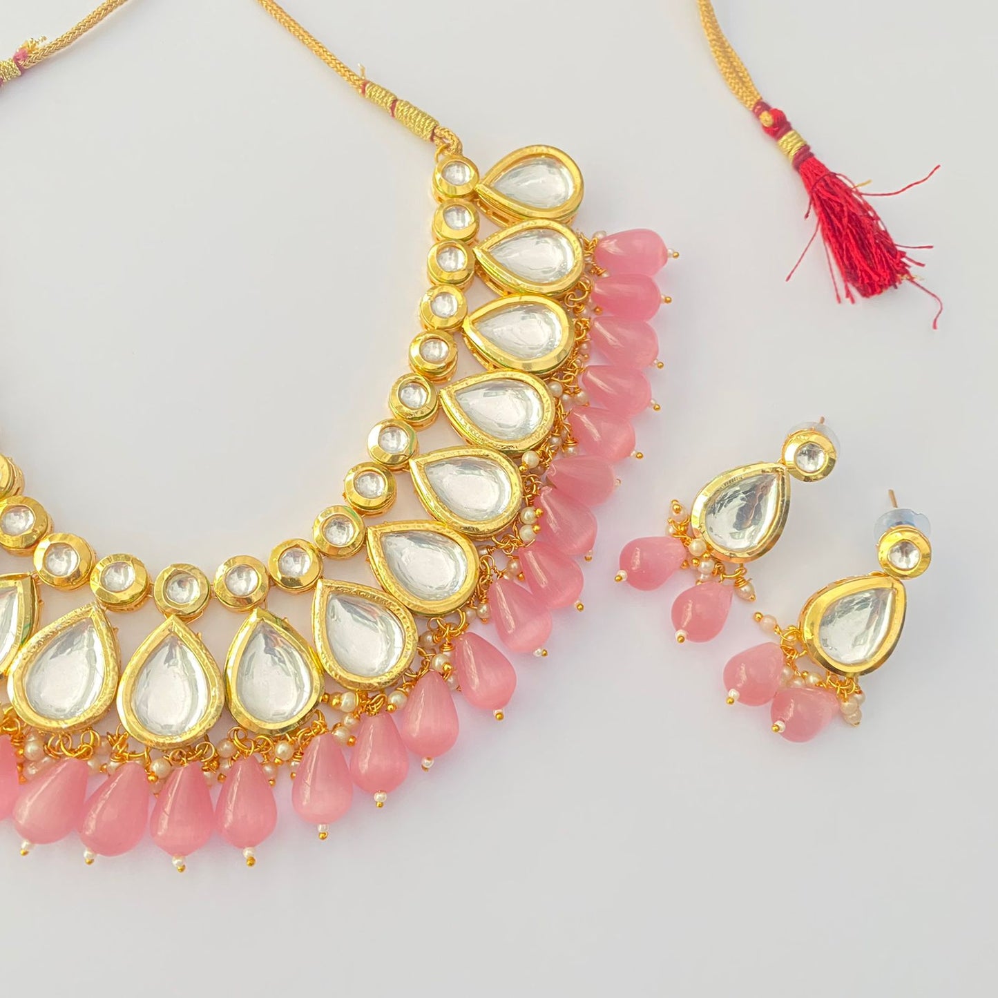 Baby Pink Kundan Necklace and Earrings Set