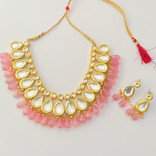 Baby Pink Kundan Necklace and Earrings Set