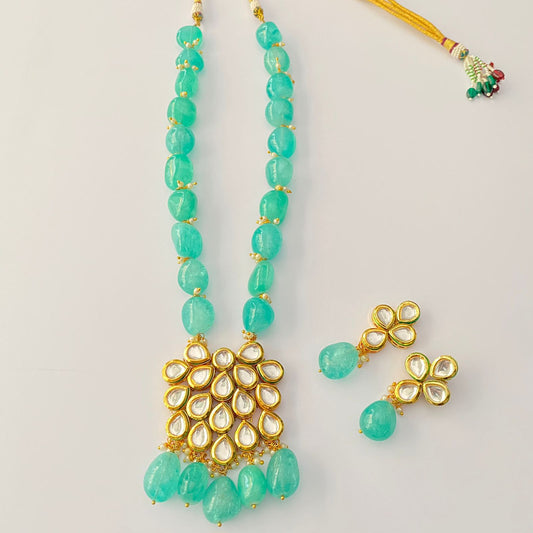 Aquamarine Tumble Kundan Long Necklace.