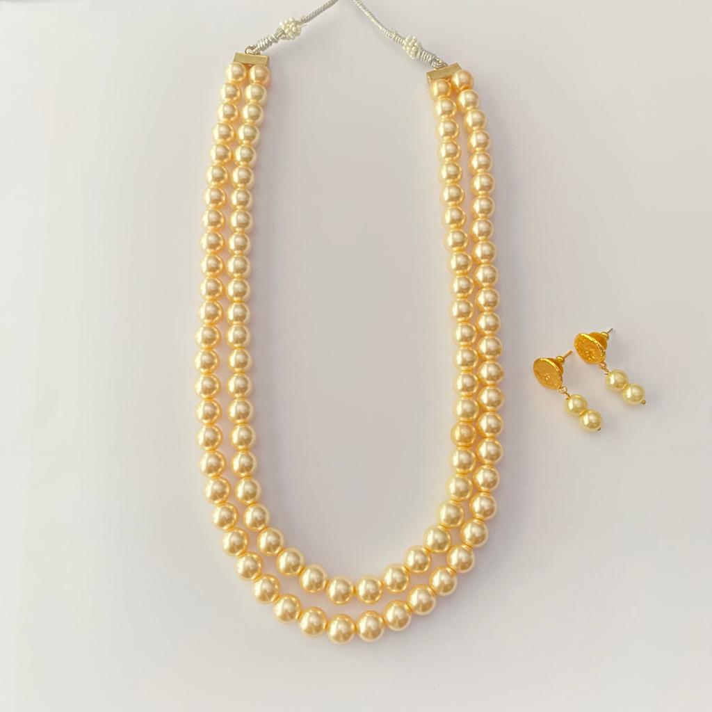 Off White Pearl Double String long Necklace set