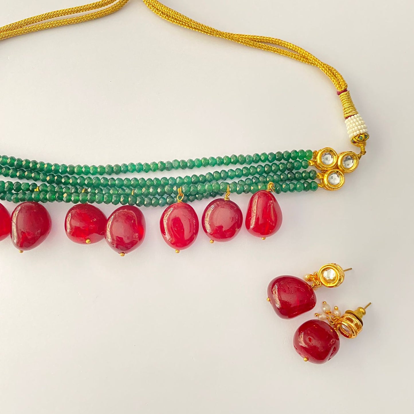 EMERALD BEADS RUBY STONE WITH PEARL & KUNDAN CHOKER