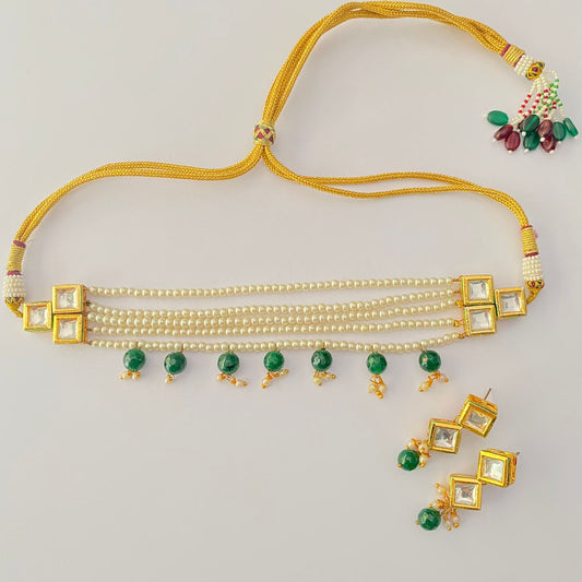 GOLD PLATED EMERALD KUNDAN POLKI CHOKER