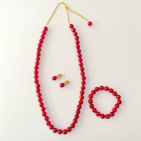 SIMPLE RUBY STONE NECKLACE SET