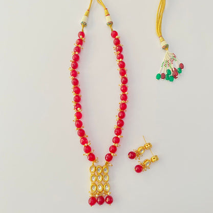GOLD PLATED KUNDAN POLKI  RUBY PEARL NECKLACE