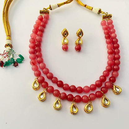 Red Stone Double String Kundan Necklace
