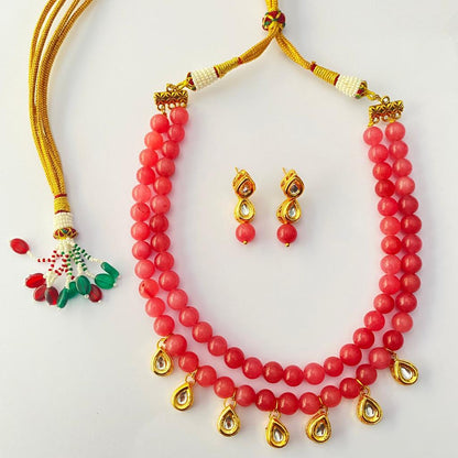 Red Stone Double String Kundan Necklace