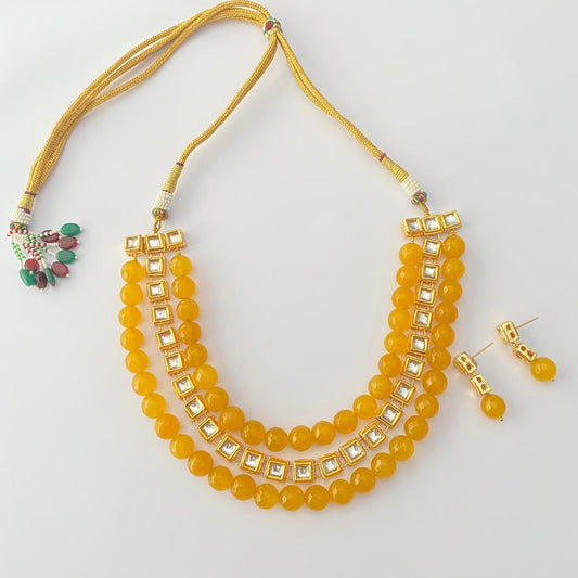 Yellow Square Kundan Hand Made Latest Design Necklace For Women