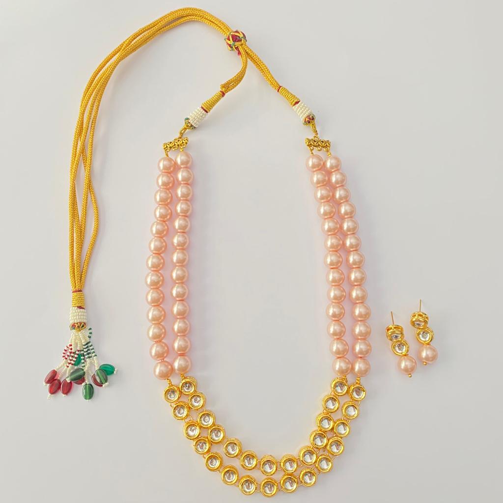 Pearl Kundan Double String Necklace Set