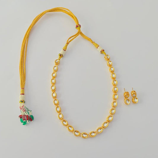 Kundan Gold Plated Sigle Layer Necklace With Earring