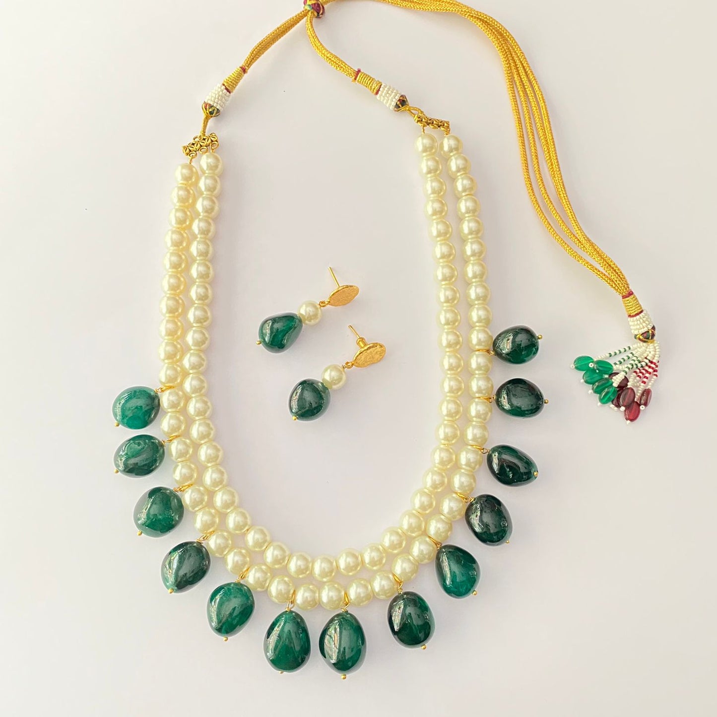 Pearl With Emerald Stone Necklace