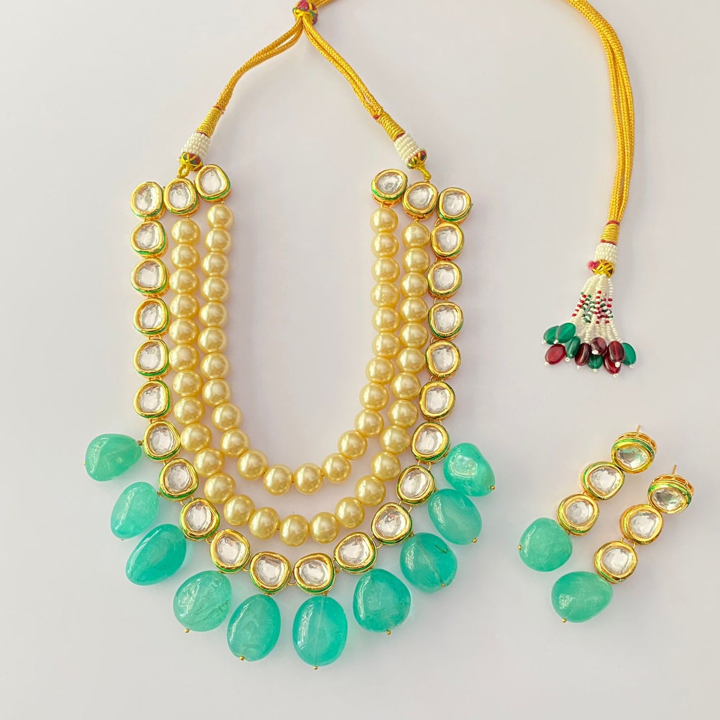 Aquamarine, Kundan Polki With Pearl Necklace