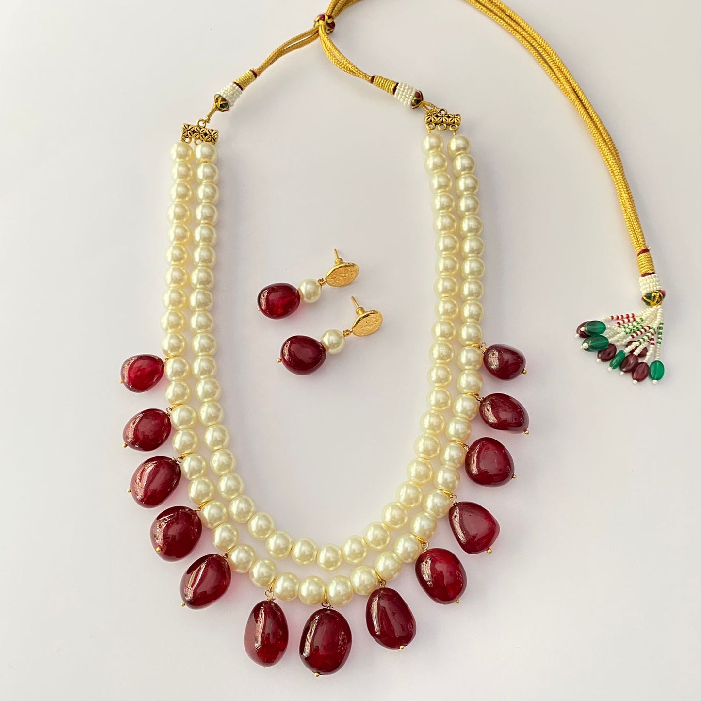 Pearl With Red Stone Necklace