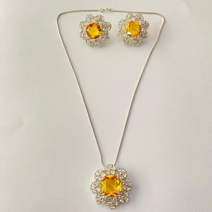 Yellow Diamond Pendant  with Earring Latest Design For Women