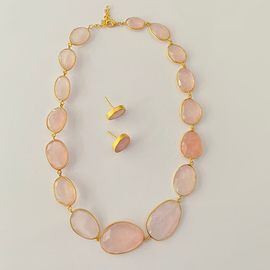 Western Pink Stone Necklace With Earring