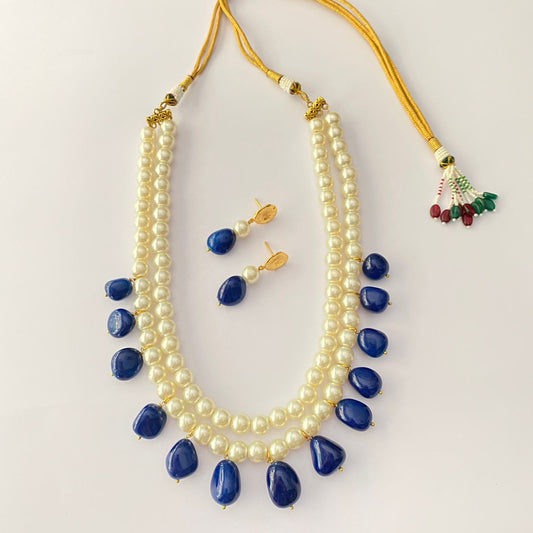Pearl With Blue Stone Necklace