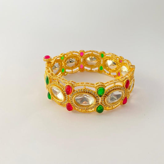 Ruby Emerald With Polki Gold Plated Sigle Bangle.