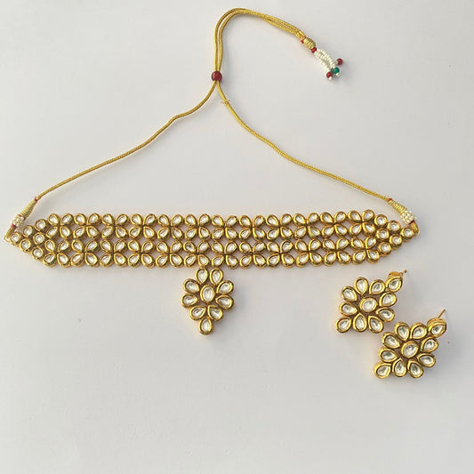 Kundan Gold Plated Floral Choker Necklace Set