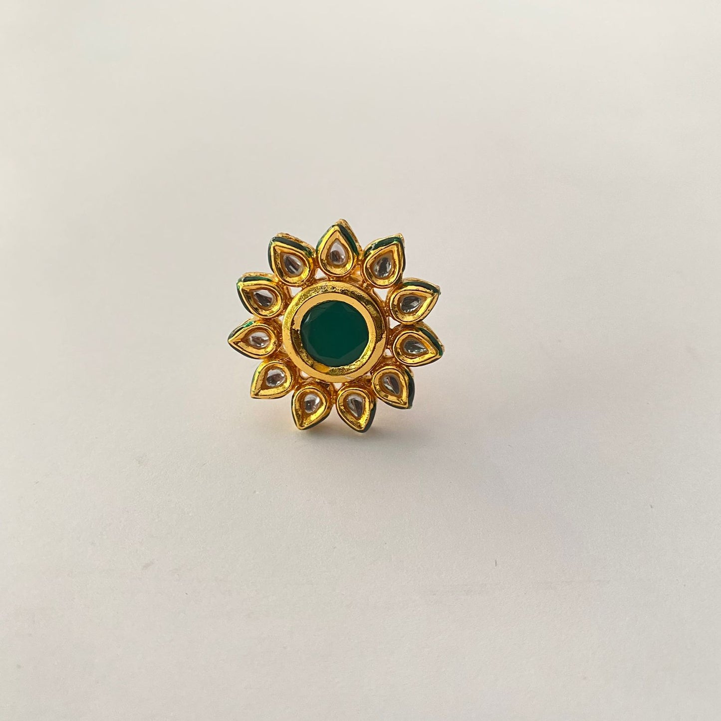 Emerald Polki Gold Plated Floral Ring