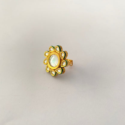 Polki Gold Plated Floral Latest Ring