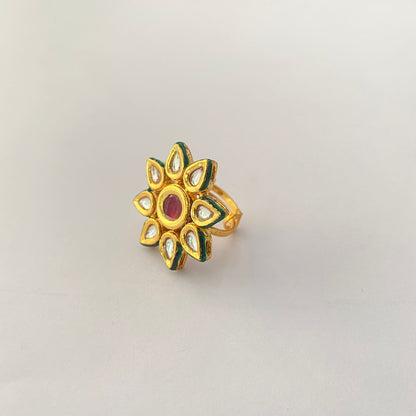 Ruby Polki Gold Plated Floral Traditional ring