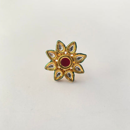 Ruby Polki Gold Plated Floral Traditional ring
