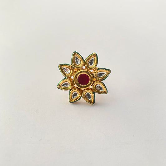 Ruby Polki Gold Plated Floral Traditional ring