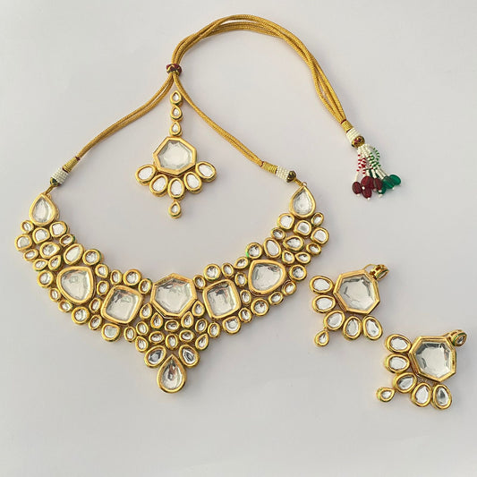 Gold Plated Kundan Polki Necklace Set
