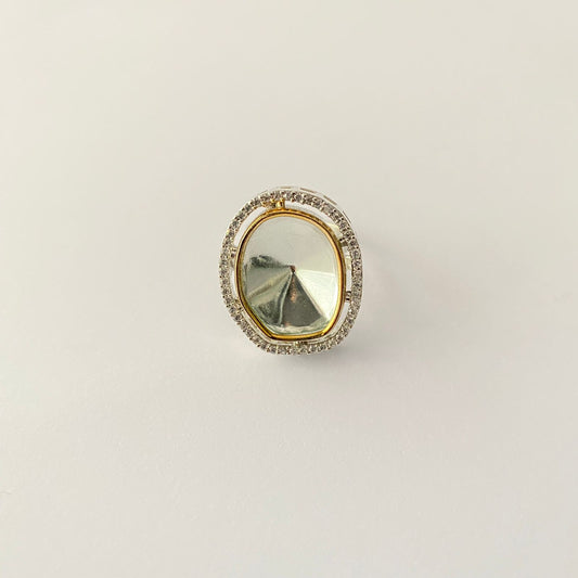 Polki Diamond Silver Plated Latest Design Ring