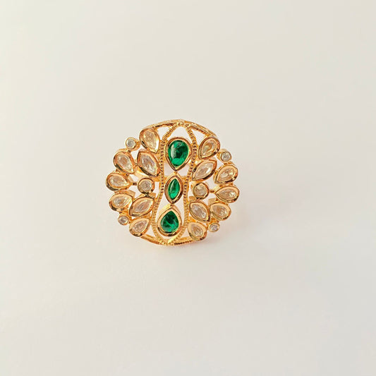 Emerald Polki Gold Plated Ring Latest Design For Party Wear